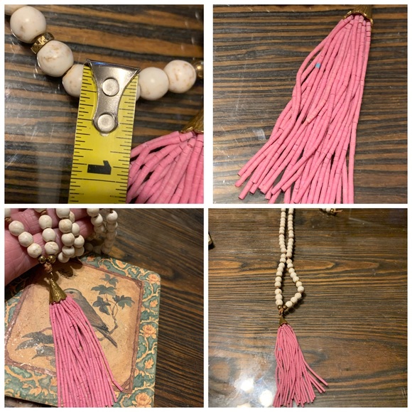 Artsy boho unique Howlite beaded tassel necklace - Picture 3 of 16